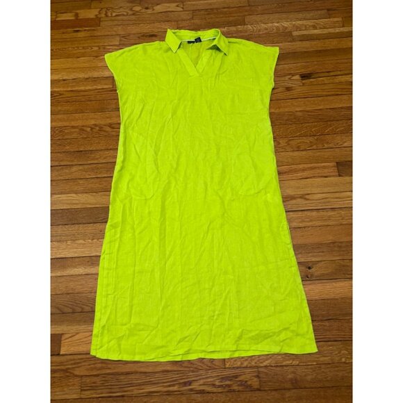 Tahari Womens Dress Size Large Neon Green Linen Rayon Midi Pockets Sleeveless - Picture 1 of 5